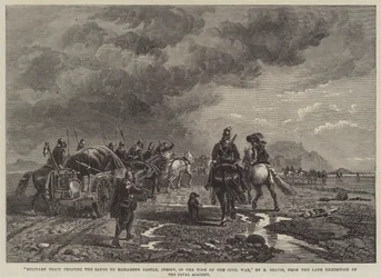 Military Train Crossing the Sands to Elizabeth Castle, Jersey, in the Time of the Civil War